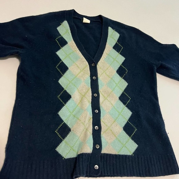 J. Crew wool blue button down argyle sweater M - Picture 5 of 6